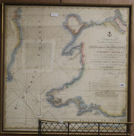 William Morris Chart of St Georges Channel from Liverpool to Cardiff in the Bristol Channel 1800 89 x 89cm